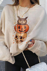 Halloween Pumpkin Skull Print Casual Sweatshirt