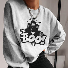 Long Sleeve Boo Cat Print Sweatshirt
