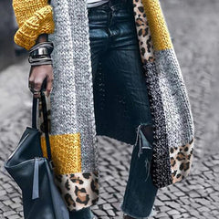 Casual Loose Long Long Sleeve Colorblock Cardigan Jacket