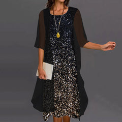 Elegant Sequin Dress Cardigan Two Piece Set