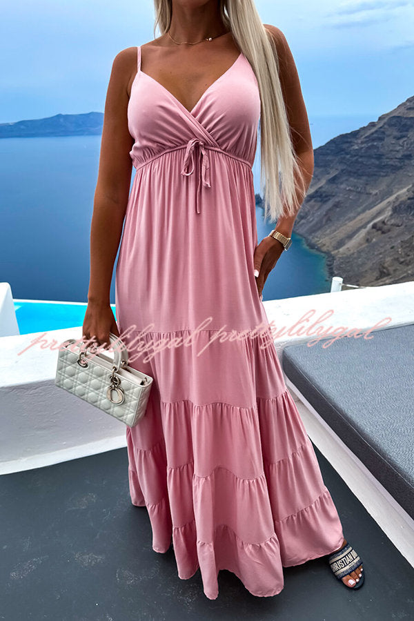 Boat Weekend Drawstring High Waist Tiered Swing Maxi Cami Dress