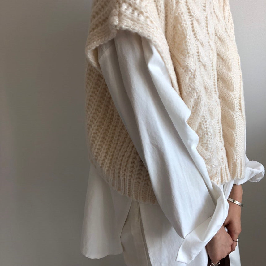 Vintage turtleneck hemp pattern loose knit sweater vest