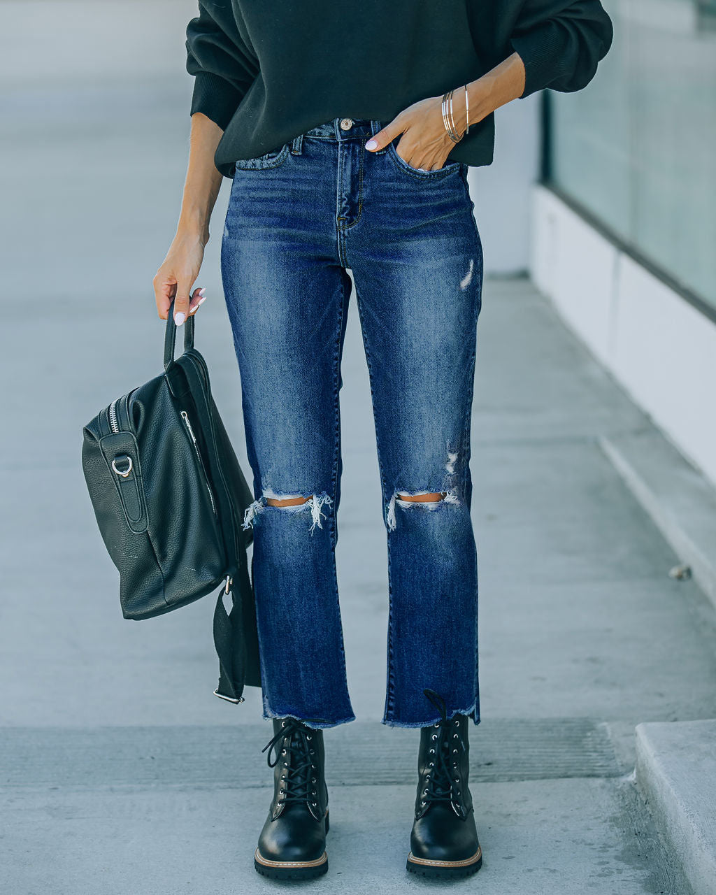 Women's High waist cropped frayed ripped jeans