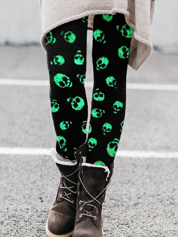 Halloween Glitter Skulls Print Leggings
