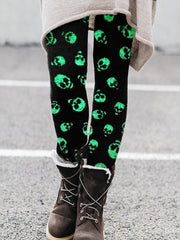 Halloween Glitter Skulls Print Leggings