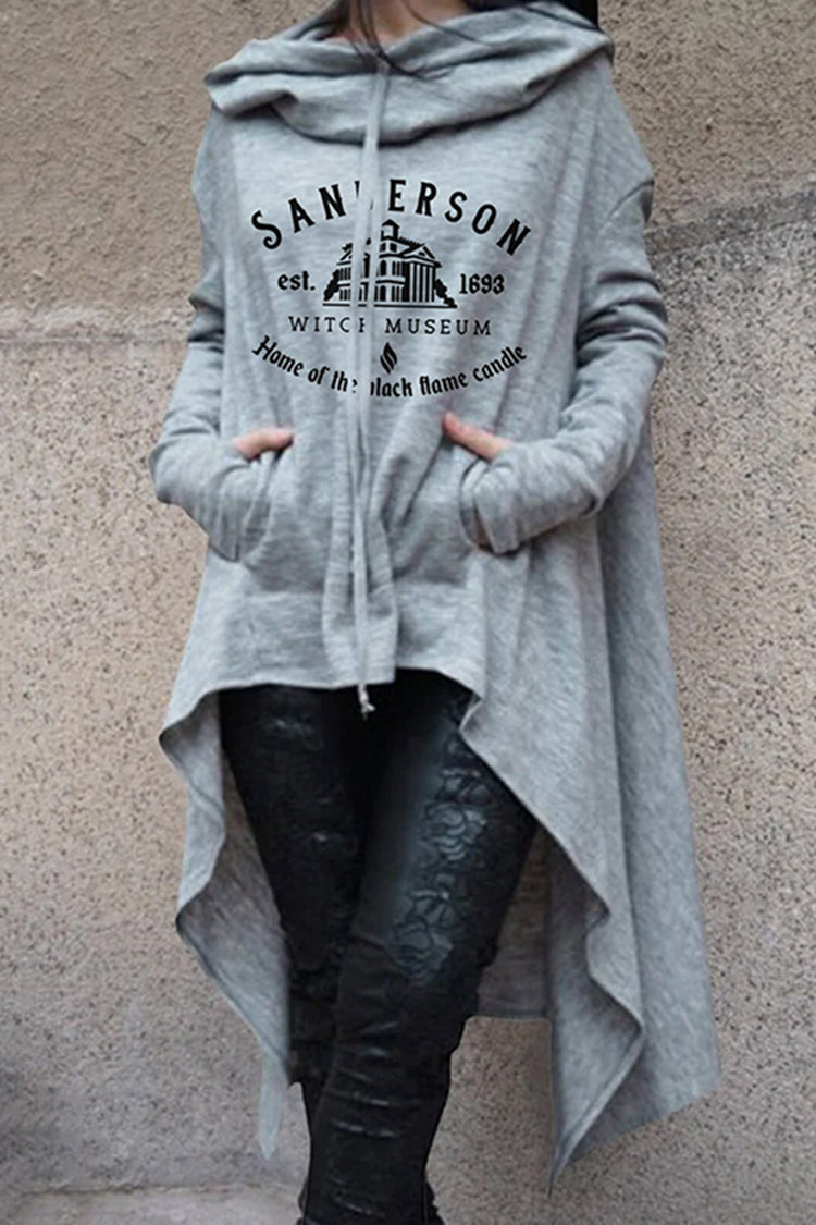 Casual Haunted House Print Irregular Hoodie