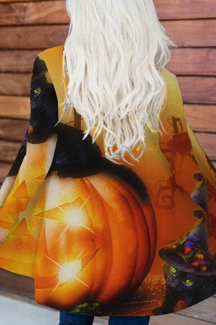 Casual Wizard Cat Pumpkin Cardigan