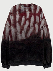Halloween Ghost Art Crew Neck Washed Sweatshirt