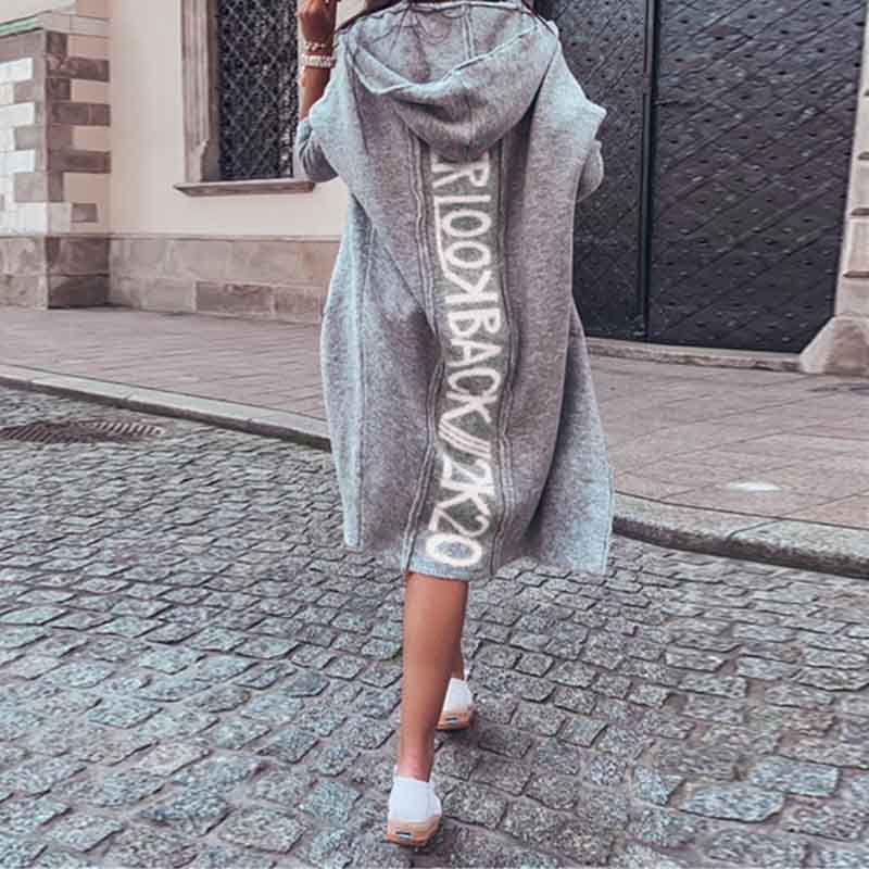 Letter Print Long Sleeve Knit Coat