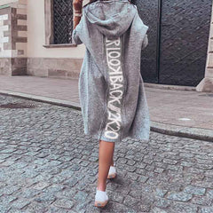 Letter Print Long Sleeve Knit Coat