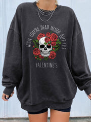Rose Skull Print Casual Halloween Sweatshirt