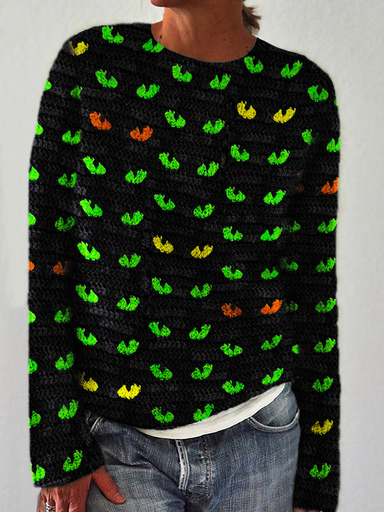 Halloween Spooky Cat Eyes Cozy Knit Sweater