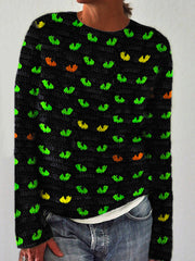 Halloween Spooky Cat Eyes Cozy Knit Sweater