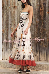 Botanical Print Chiffon Sling Backless Resort Maxi Dress