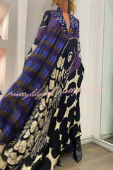 Creative Colorblock Print Long Sleeve Pocketed Shirt Maxi Dress
