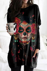 Casual Floral Queen Of The Dead Print Tunic