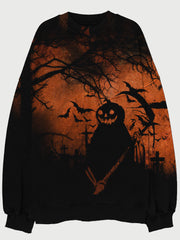 Vintage Halloween Pumpkin Ghost Art Washed Sweatshirt