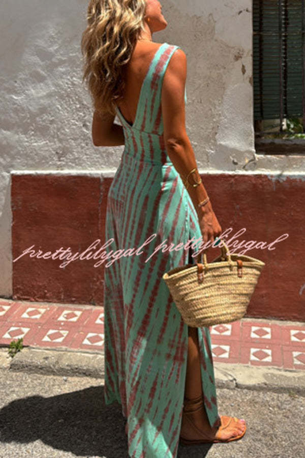 Eleanor Tie-dye Print Cutout Design Slit Stretch Dress