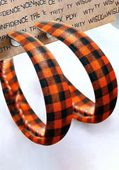 Leather Bound Round Orange Check Earrings
