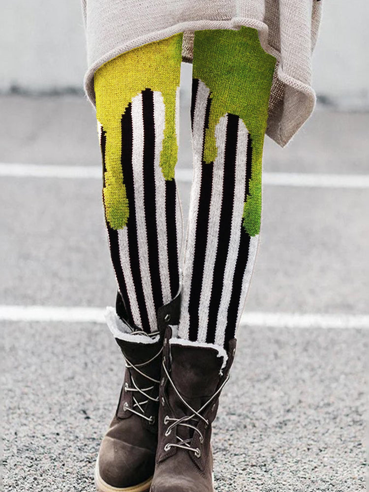 Halloween Horror Movie Striped Knit Cozy Leggings