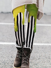 Halloween Horror Movie Striped Knit Cozy Leggings