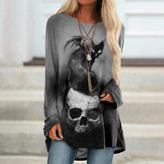 Halloween Cat Print Long Sleeve Tunic