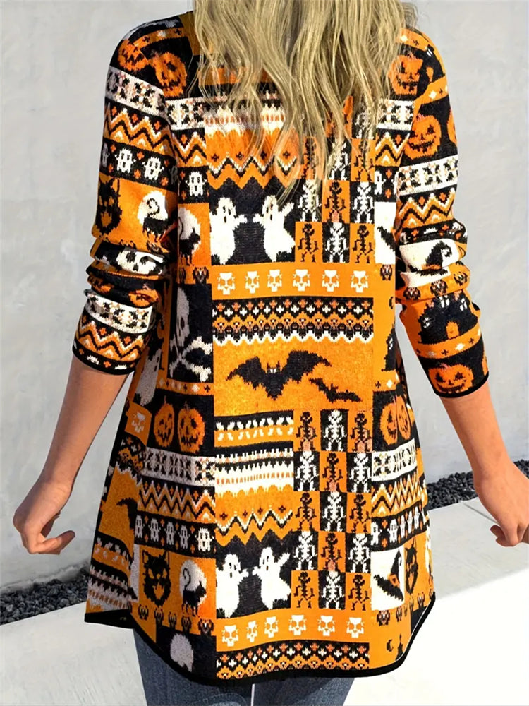 Halloween Element Patchwork Women's Long Sleeve Cardigan
