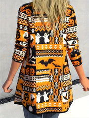 Halloween Element Patchwork Women's Long Sleeve Cardigan