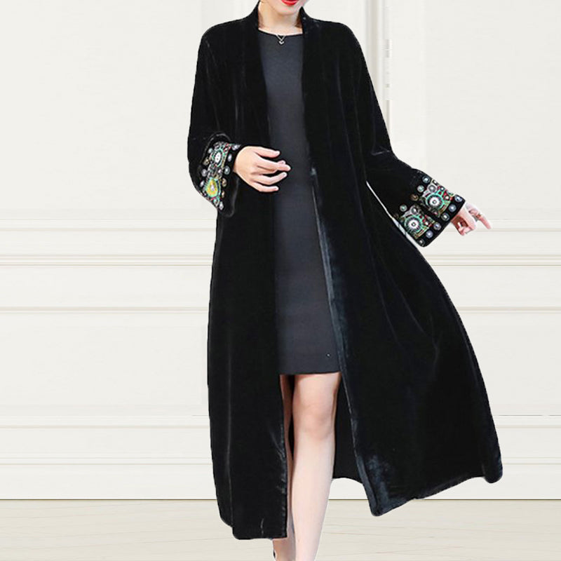 Embroidered Ethnic Mid Length Loose Kimono Duster