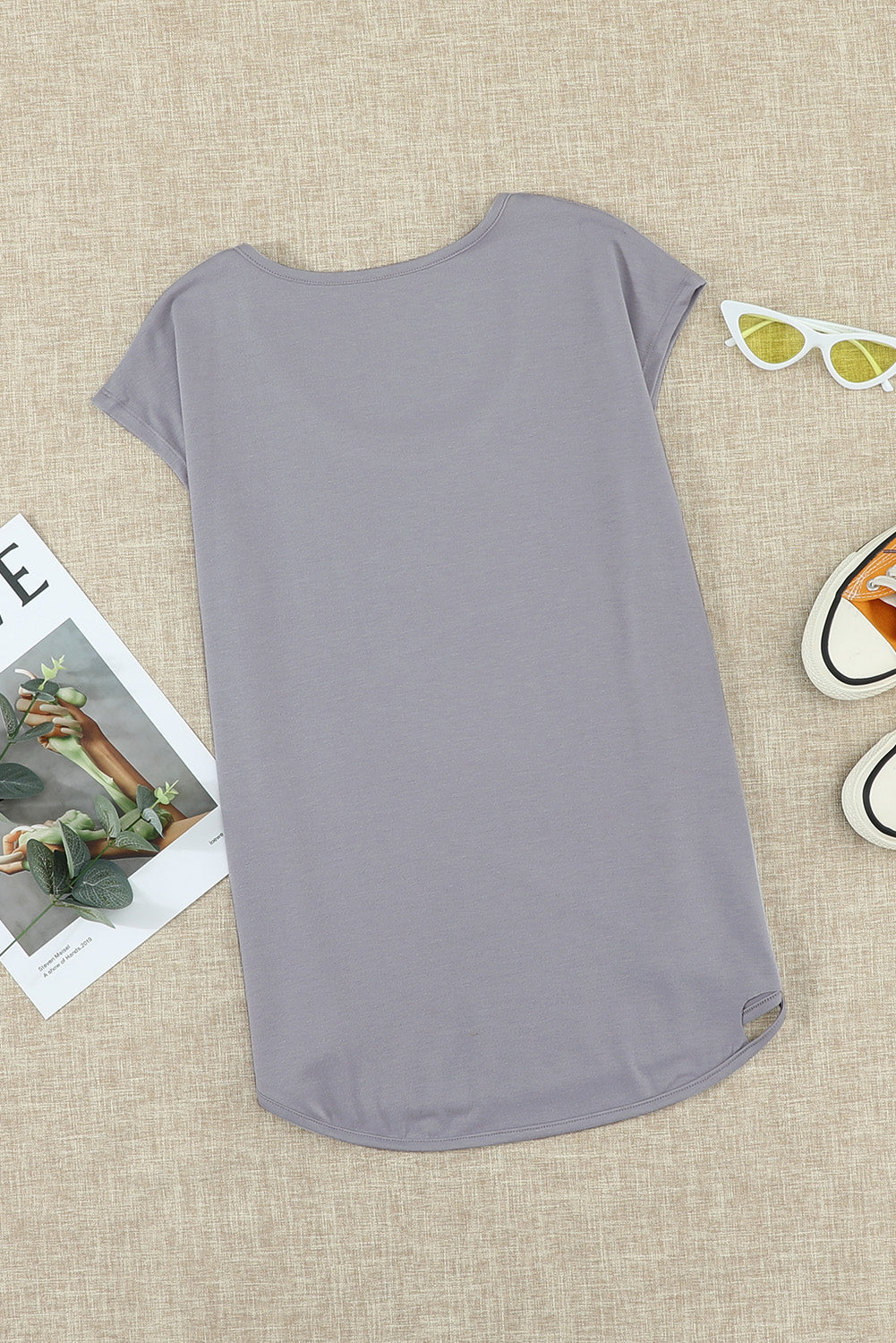 Women's Gray Summer Short Sleeve Cut Out T-shirt