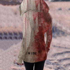 Retro Bloody I'm Fine Halloween Print Zip Hoodie