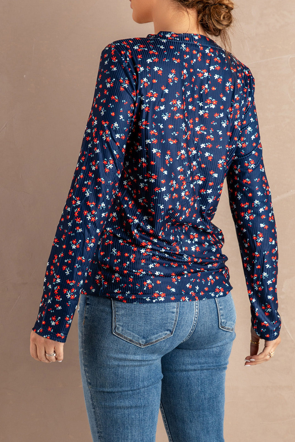 Women's Navy Long Sleeve Floral Top
