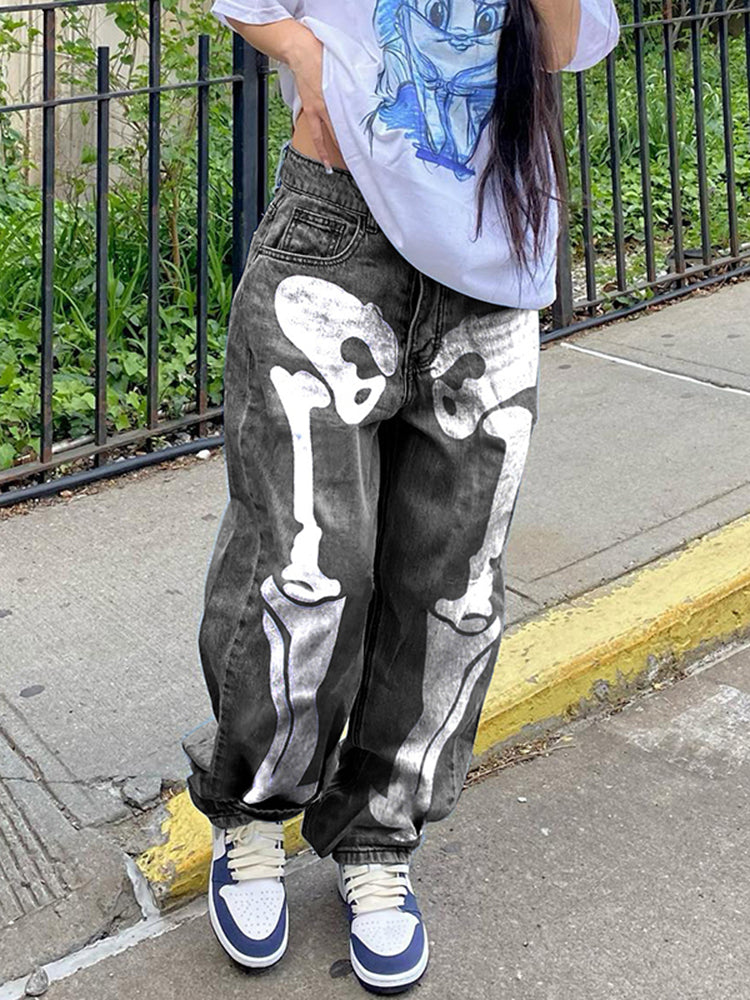 Halloween Print High Waist Straight Jeans