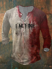 Men's Bloody I'm Fine Halloween Print Long Sleeve T-Shirt