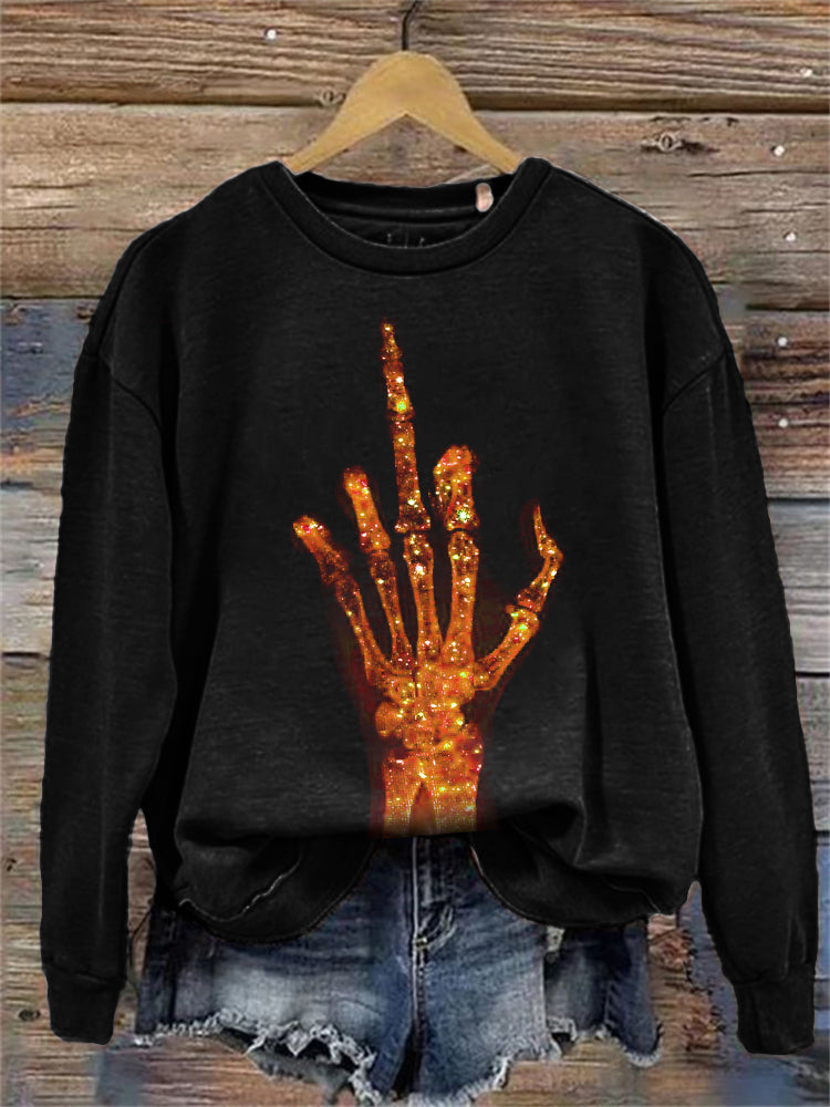 Glitter Skeleton Hand Graphic Washed Sweatshirt