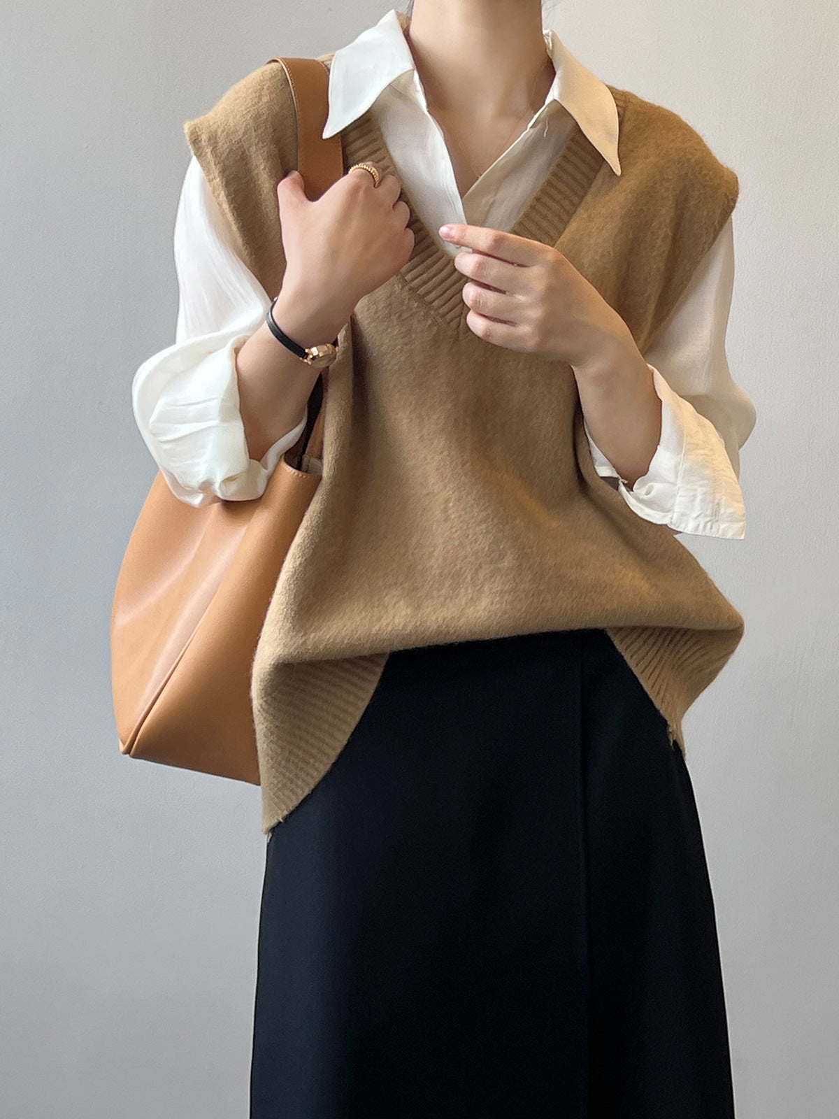 V-Neck Soft Waxy Loose Knit Vest