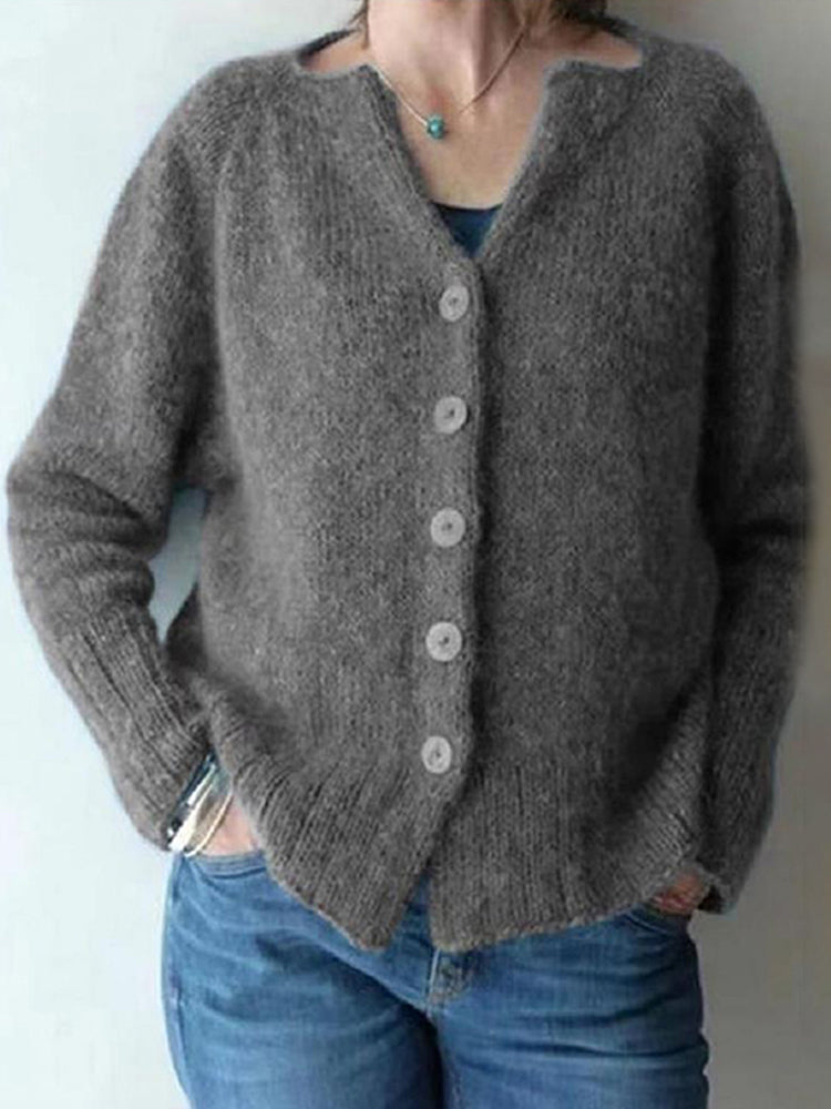 Vintage Solid V Neck Single Breasted Sweater Cardigan