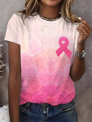 Women's Pink Flowers Breast Cancer Awareness Print Shirt