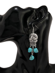 Sugar Skull Carved Turquoise Pendant Earrings