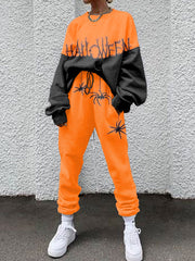 Halloween Spider Print Long Sleeve Two Piece Set
