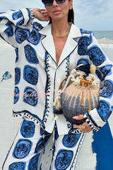 Love The Deep Sea Unique Print Long Sleeve Loose Shirt and Elastic Waist Pants Set