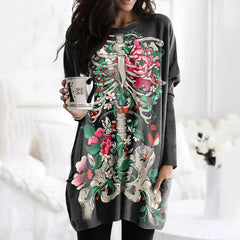 Floral Skull Print Long Sleeve Tunic